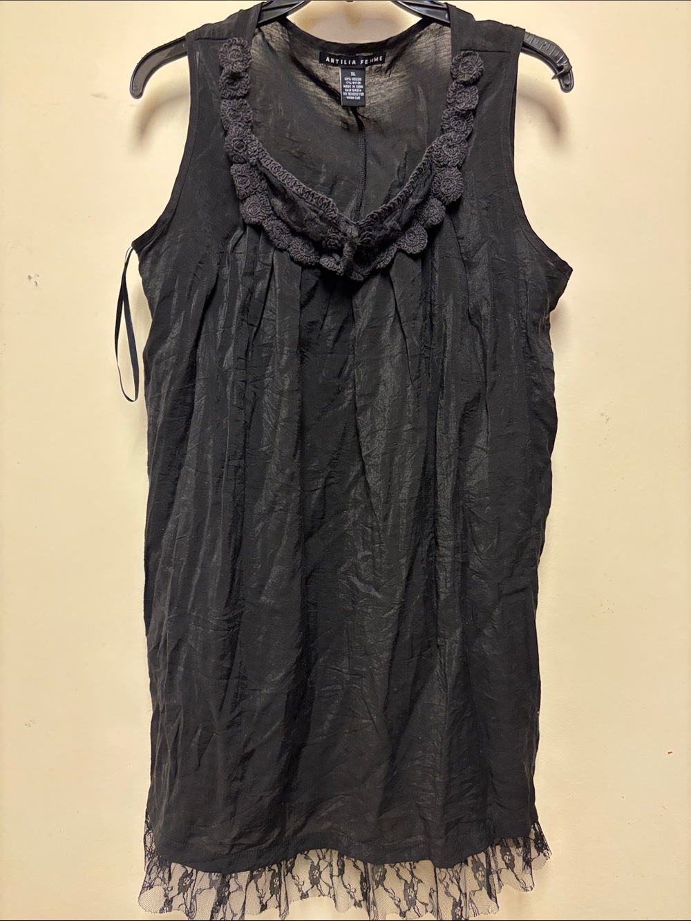 ANTILIA FEMME Black Sleeveless Knee Dress Sz XL Viscose/Nylon Lace
